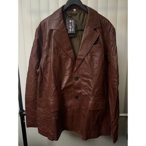 NWT Men’s Casual Blazer Style Brown Leather Jacket Size 3XL